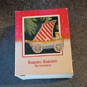 Hallmark Red and Gold Sailing Tin Ornament